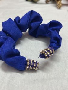 Blue Scrunchie with Embellishments