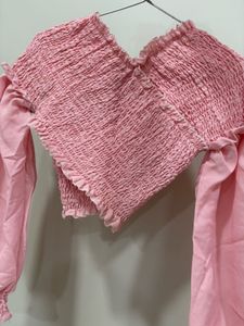 Chic Off-Shoulder Smocked Pink Top