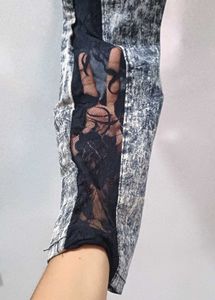 Acid Wash Jeans with Black Stripe