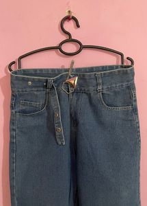 Wide Leg Denim Jeans with Belt