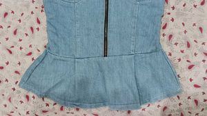 Denim Strapless Peplum Top