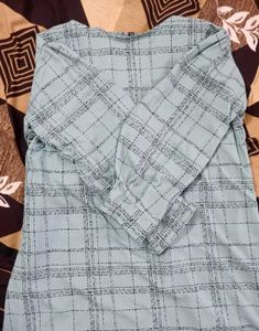 Stylish Blue Plaid 3/4 Sleeve Top | size 3XL
