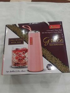 Stylish Pink Water Bottle & Glass Set