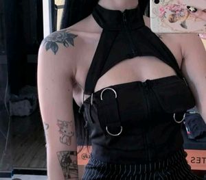 Edgy Black Cutout Crop Top