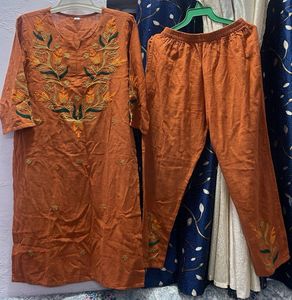 Embroidered Orange Kurta Set