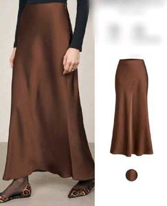 Brown Satin Midi Skirt