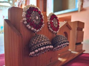 Pink Stone Sliver Replica Matte Jhumka