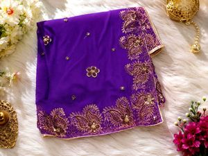Vibrant Purple Embroidered Saree