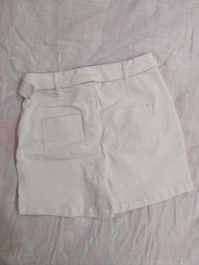 White Utility Denim Skort with Belt