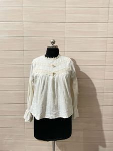 korean Stylish Cream Embroidered Blouse