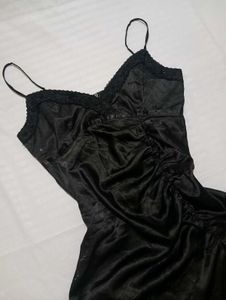 Satin Slip Dress with Lace Trim