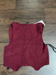 Burgundy Ribbed Cropped Vest Top