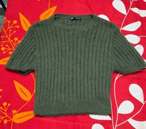 Zara Ribbed Short Sleeve Sweater