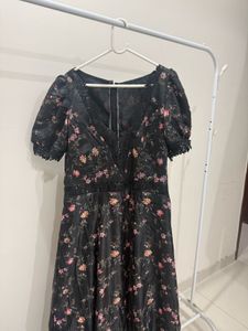 Black floral Floor length Gown