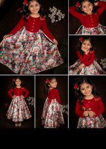 Girls Red Floral Party Dress
