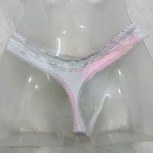 🪔 Women's White Thong Panty with Lace Trim