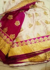 Elegant White & Magenta Saree