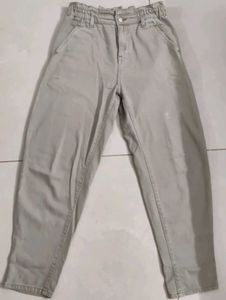 Stylish Light Grey Paperbag Waist Pants