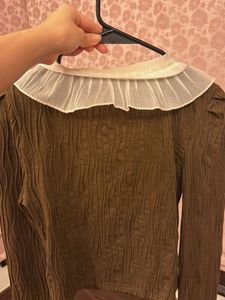 Ruffled Collar Zip-Up Top