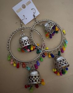 Boho Multicolor Jhumka Hoop Earrings