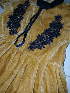 Golden Velvet Frock Leggings Set