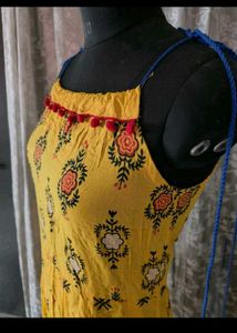 Yellow Floral Print Tassel Dress