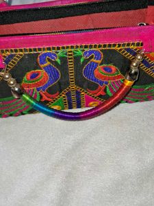 Embroidered Peacock Clutch