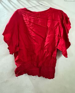 Chic Red Blouse with Pearl Details