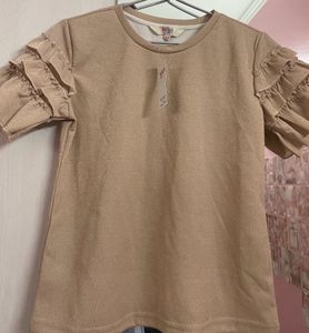 Shimmering Fabric In Gold Colour Top,Frill Sleeves