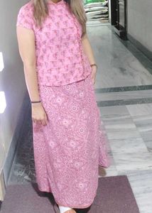 Pink Printed Skirt top Set