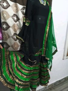 Black Kurta with Green lehga
