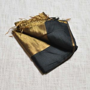 Golden Tissue Cotton Saree with Black Border
