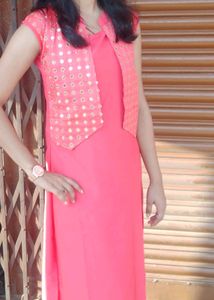 Pink Kurti with Embroidered Jacket