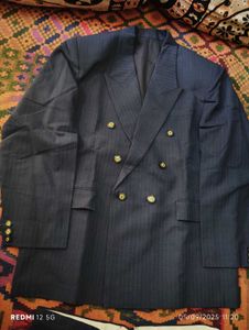Double Breasted Mens Dark Navy Blue Striped Suit