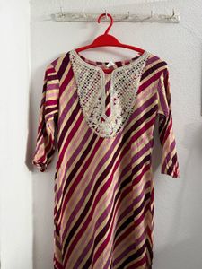 Striped Kurta with Embroidered Neck
