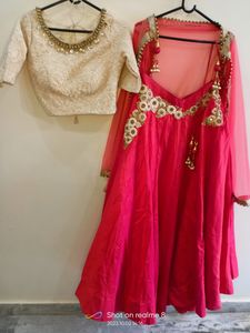 Tarunis Pink Dual Shaded Crop Top Lehenga Dupatta