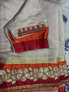 Elegant Cream Saree with Floral Border