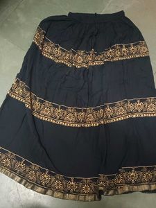 Elegant Black Ethnic Skirt with Gold Print