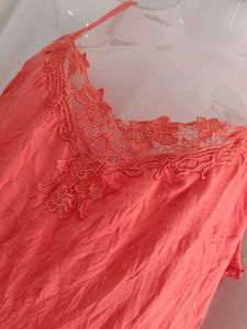 Coral Lace Trim Camisole Top