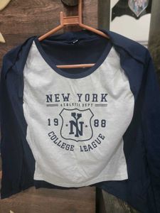 Navy Blue Open Front Cardigan with T-Shirt