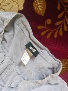 Light Blue Striped V-Neck Tunic Top