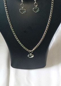 Heart Metal Pendant Chain Necklace &amp; Earring Set