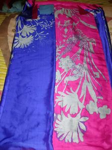 Vibrant Blue & Pink Floral Print Dress with blause