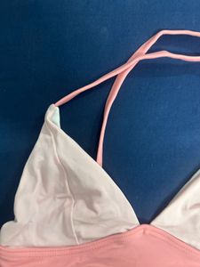 Chic Pink and White Bikini Top