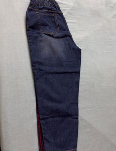 Blue Denim Jeans with Side Stripe
