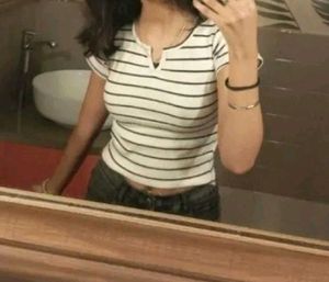 Ribbed Striped V-Neck Top