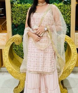 Pink Embroidered Sharara Suit