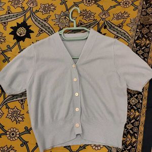 Cute Pastel Blue Button Front Top | Soft Stretch