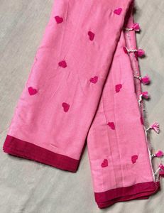 Pink khadi Cotton Saree with Heart Embroidery