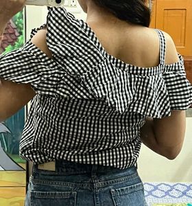 Gingham Off-Shoulder Ruffle Top